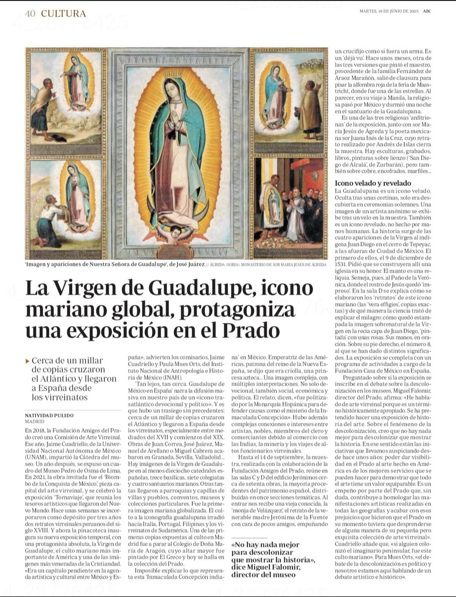La prueba de la relevancia de la exposición Guadalupe de México es el impacto en la prensa nacional, enhorabuena por reivindicar desde el <a href="/museodelprado/">Museo del Prado</a> la importancia de un icono global #Guadalupe <a href="/elpais_cultura/">El País Cultura</a> <a href="/anitamarcos/">Ana Marcos</a> <a href="/abc_es/">ABC.es</a>