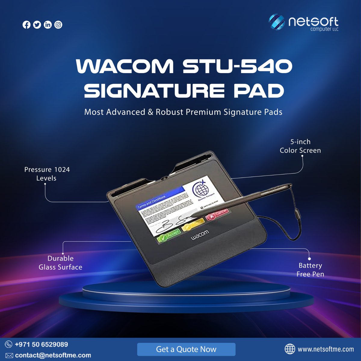 NetsoftComputer's tweet image. Wacom STU-540 Signature Pad
Most Advanced & Robust Premium Signature Pads
Contact us: +971 50 6529089
#NetsoftComputerLLC #signaturepad #DigitalSignatures #Netsoft #esignature #esignaturepads #digitalsignagedisplay #lcdsignaturepads #colorlcdtablet #wacom #wacomtablet #Wacom