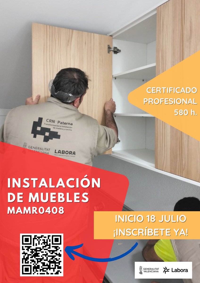 CRNMaderaCorcho's tweet image. 🔧 ¡𝐈𝐧𝐬𝐜𝐫𝐢𝐩𝐜𝐢𝐨𝐧𝐞𝐬 𝐚𝐛𝐢𝐞𝐫𝐭𝐚𝐬!
#CertificadoProfesional "Instalación de #Muebles" 🛠️
Formación técnica con salida laboral y certificación oficial.

Plazas limitadas. ¡Inscríbete ahora!

📲 Más info: 
acortar.link/m3UvNB

#FormaciónProfesional #Empleo