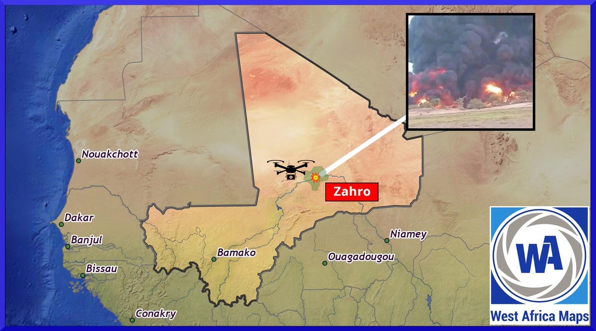 Wamaps_news's tweet photo. #Mali 🇲🇱| Le 07/06, la #DirpaFa (#FAMa) signale avoir effectué des frappes aériennes proche de la ville de #Zarho (#Tombouctou), suspectée d'abriter des bases logistiques pour les terroristes du #JNIM. Un Poste de Commandement terroriste ainsi que trois Pick-ups auraient été détruits.
🔵 La veille, le 06/06, un important dépôt pétrolier comprenant plus de 1000 barriques de carburant a été détruit (📷ci-dessous et en vignette) à l’est de #GourmaRharous à #Kardjiba, toujours à l'aide de frappes aériennes.
🔹 Après les dernières attaques meurtrières des terroristes sur le territoire malien (#Douna, #Boulkessi, etc.), les #FAMa passent à l'offensive. (Communiqué ci-dessous)
🔸 Malgré ces frappes aériennes, le groupe terroriste du #JNIM , a largement diffusé des photos de ses différentes célébrations de la fête de Tabaski, dont certaines à quelques centaines de kilomètres de là au sud, à #Sévaré (#Mopti).