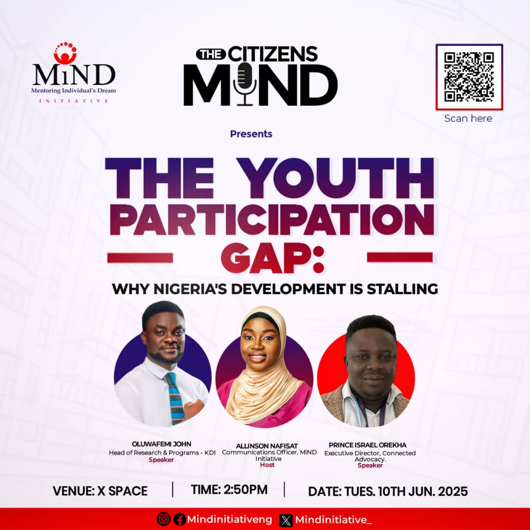 Our Head of Research and Strategy <a href="/femijohn0/">Oluwafemi John</a>  will be speaking live on the Citizens’ Minds Twitter Space, hosted by <a href="/MiNDInitiative_/">Mentoring Individual's Dream Initiative</a>  a platform dedicated to elevating youth voices and civic leadership in Nigeria.

He will be sharing insights on the topic: “The Youth