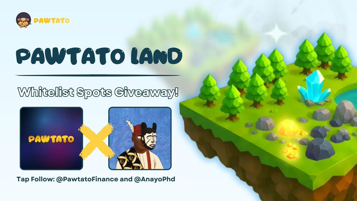 Anayo.sui (@anayophd) on Twitter photo GIVEAWAY ALERT π¨
π₯ I am giving away 15 Whitelist spots to join the Pawtato Lands fam!
π Prize: 15 WL SPOTS
How to enter:
1οΈβ£ Follow <a href="/AnayoPhd/">Anayo.sui</a> and <a href="/PawtatoFinance/">Pawtato Finance | Sui</a>
2οΈβ£ Like & RT this post π
3οΈβ£ Comment your Sui address
4οΈβ£Tag 2 friends π«
β³ Ends: 3 Days GIVEAWAY ALERT π¨
π₯ I am giving away 15 Whitelist spots to join the Pawtato Lands fam!
π Prize: 15 WL SPOTS
How to enter:
1οΈβ£ Follow <a href="/AnayoPhd/">Anayo.sui</a> and <a href="/PawtatoFinance/">Pawtato Finance | Sui</a>
2οΈβ£ Like & RT this post π
3οΈβ£ Comment your Sui address
4οΈβ£Tag 2 friends π«
β³ Ends: 3 Days