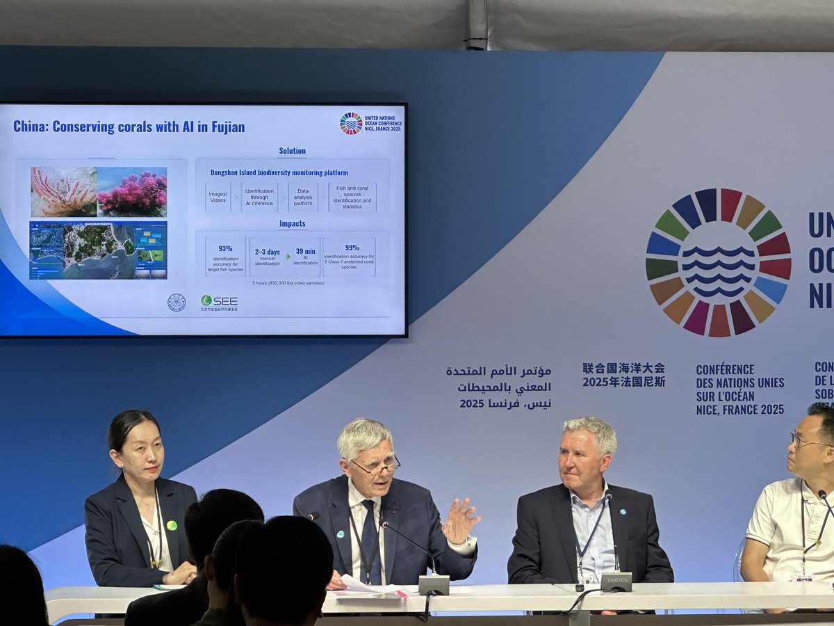 HUAWEI_TECH4ALL's tweet image. 🌊 At #UNOC2025, Huawei France Chairman Jacques Biot shared how #TECH4ALL projects are protecting marine life &amp;amp; coral in Mauritius &amp;amp; China&apos;s Dongshan Island, and discussed #Huawei&apos;s actions to reduce plastic waste. 💙🌍 

@WEF #SEEFoundation #BluePartners #WorldOceanDay