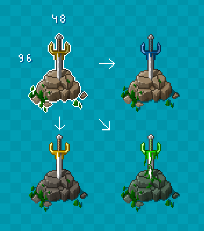 Variations of "Sword in a stone":
#pixelart #tileset