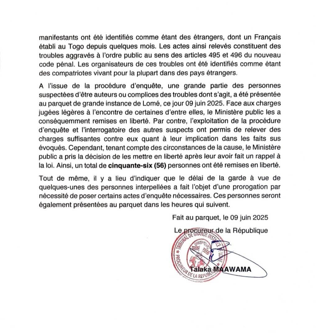 #Togo Suite aux réclamations des médecins et des étudiants, et d’un nouvel appel à manifester, le procureur a libéré une partie des manifestants arrêtés vendredi.