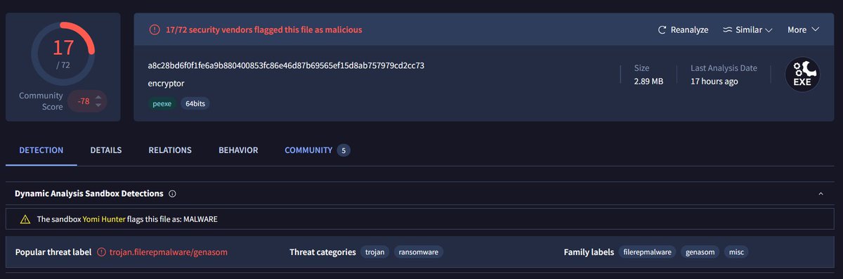 RakeshKrish12's tweet image. Here is the sample for #Global #Ransomware with 9 victims!
MD5: 4e01e0eca4d82cbadc70b754a4f9fd3c
DLS: …uvgx6imegb73hqny2avxccnmqt5m2id.onion
More: github.com/TheRavenFile/D…
#malware #security #infosec #hack #blacklock #OSINT #darkweb #threatintel #threatintelligence #cybersecurity #cybersec