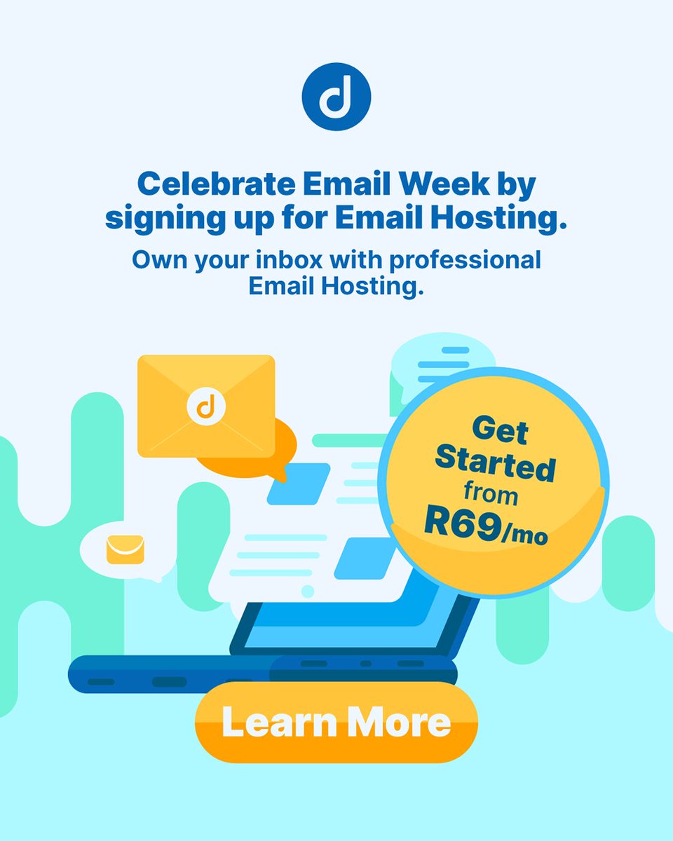 It’s National Email Week 📧 — and it’s the perfect time to upgrade your business's email game. Start from just R69 per month. Free domain name included* 👉 bit.ly/4kQ4WnU 
#EmailHosting #NationalEmailWeek #SMEZA #DomainsDotCoZa
*Ts &amp; Cs apply.