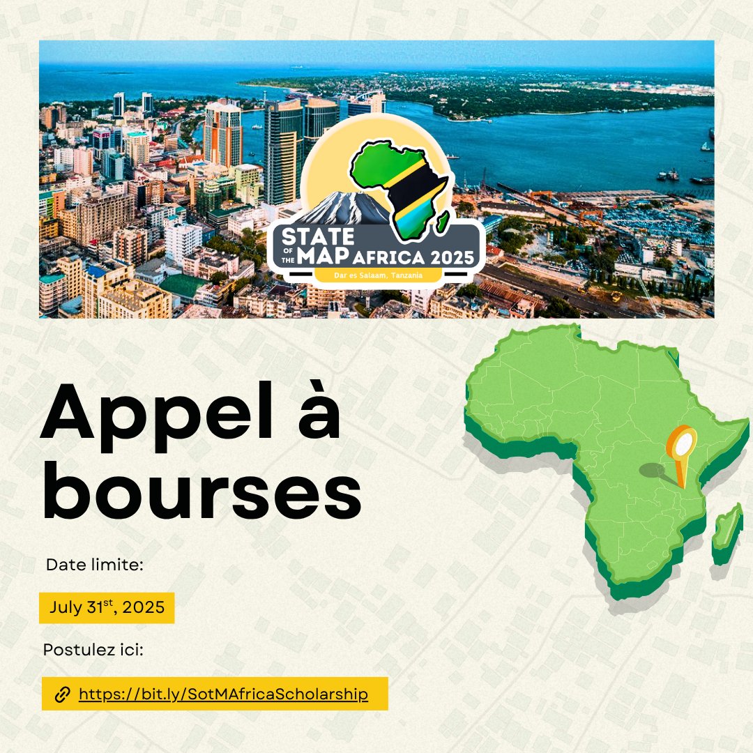 🌍 Les bourses sont OUVERTES pour #SotMAfrica2025 à Dar es Salaam, Tanzanie (5-7 nov.) ! Nous offrons des bourses partielles et complètes pour renforcer la représentation africaine. Ne manquez pas cette opportunité ! Postulez avant le 31 juillet ! 🔗 forms.gle/MBXC9YbLq6k9j6…