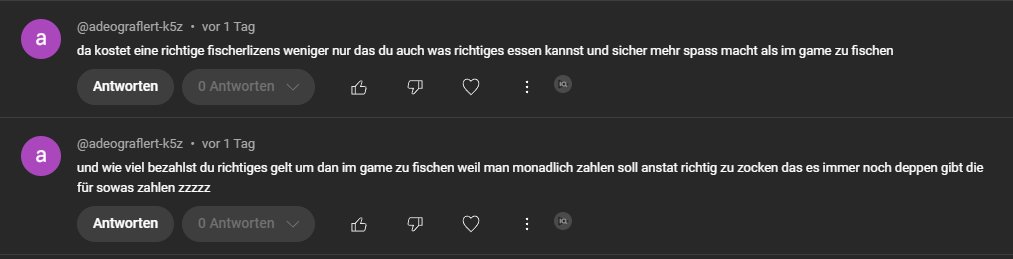 Ein ganz spezieller Fall heute. Mal davon abgesehen, dass ich fast einen Schlaganfall beim lesen bekommen habe. Kommentar unter einem Guide für Angel-Farms. Geht doch einfach richtig Angeln und habt was zu Essen auf dem Tisch, ihr Deppen.