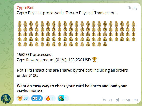 💥 Boom! The biggest top-up ever just hit Zypto!
 $155,256 in a single top-up! 💳🚀

That instantly triggered $155.25 worth of ZYPs — distributed back to Zyptonians.

The best utility showcase comes with $Zypto!