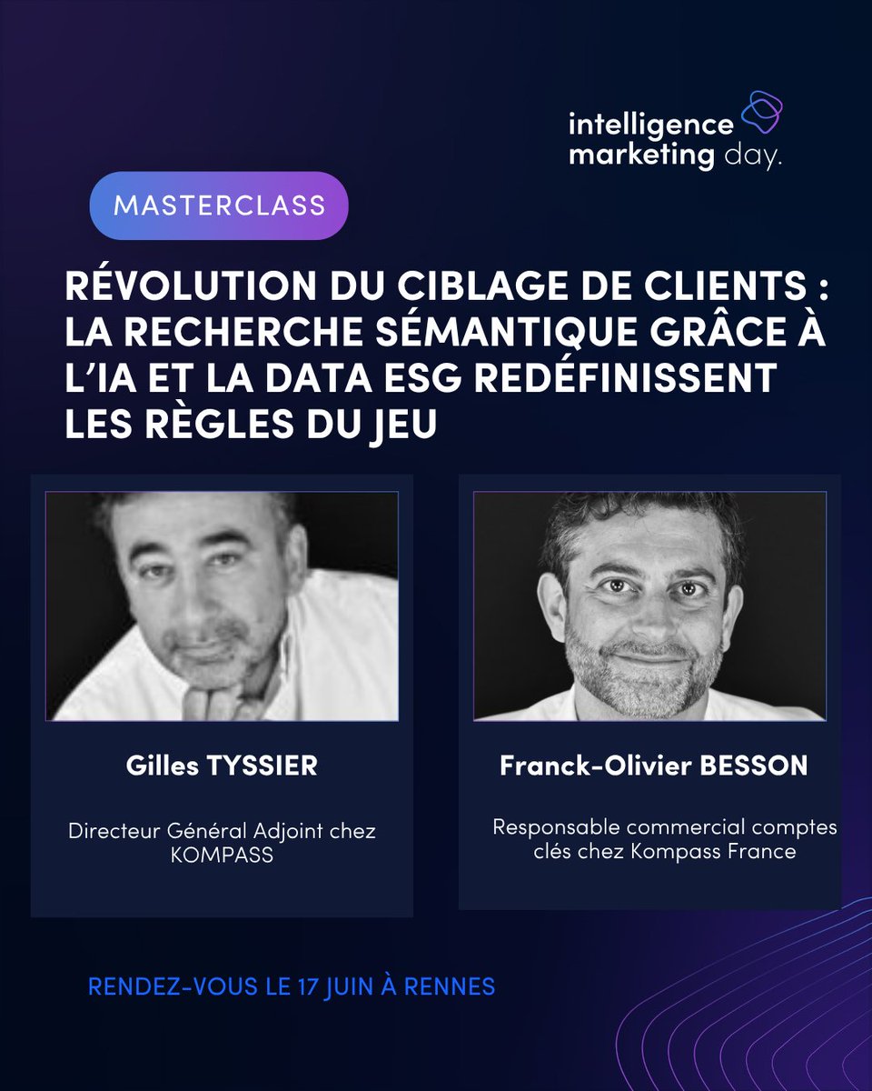 🚀 IA + ESG = prospection ultra-ciblée &amp; responsable !
Le 17 juin à l’#IMD2025, Kompass vous montre comment allier perf &amp; éthique en B2B.
🎯 Masterclass à ne pas manquer !
intelligencemarketingday.fr/workshops/mast…

#IA #ESG #MarketingB2B
