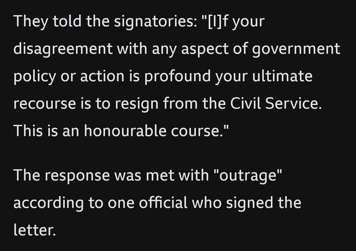 If this response "outrages" you, you are simply unsuitable and unfit to be a civil servant.

That's just how it works.
