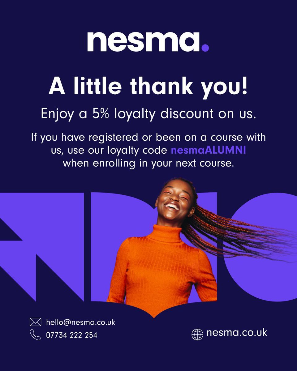 @nesmatraining (@nesmatraining) on Twitter photo Your career doesn’t stand still — and neither should you.
Contact Jen Lorimer at 07734 222 254 or jen.lorimer@nesma.co.uk.to enrol on your next course.
Remember to mention your loyalty discount if you have or are currently studying with us. Your career doesn’t stand still — and neither should you.
Contact Jen Lorimer at 07734 222 254 or jen.lorimer@nesma.co.uk.to enrol on your next course.
Remember to mention your loyalty discount if you have or are currently studying with us.