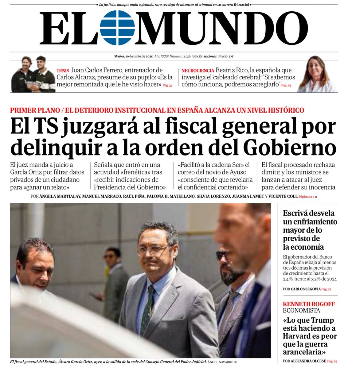 jadestebanez's tweet photo. Hemos perdido la noción de la realidad o cualquier atisbo de dignidad democrática hasta el punto de normalizar o debatir algo tan intolerable. “El Tribunal Supremo procesa al Fiscal General del Estado por la comisión de un delito en ejercicio de su cargo”. ¿Hay que decir más? https://t.co/3MaMJvrYDd