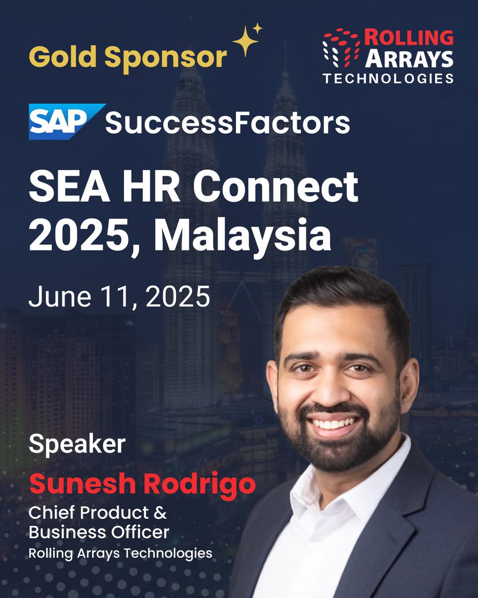 RollingArrays's tweet image. Join Rolling Arrays, Gold Sponsor at SEA HR Connect 2025 in Malaysia on June 11th! 

Our Chief Product &amp;amp; Business Officer, Sunesh Rodrigo, shares HR insights. Don&apos;t miss out on supercharging your HR strategies! 

#RollingArrays #SEAHRConnect2025 #HRInnovation