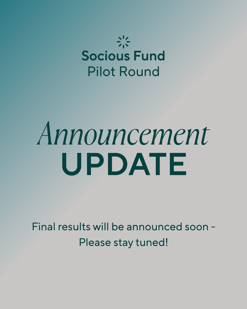 📊 Socious Fund パイロットラウンドの結果はまもなく発表！

ご参加いただいた皆さまに感謝いたします。

お楽しみに → socious.org

#THANKForward #ソーシャス #Web3で社会貢献
