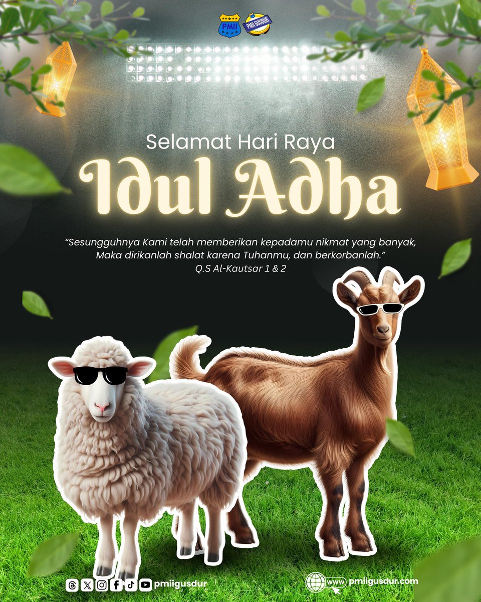 *[✨SELAMAT HARI RAYA IDUL ADHA 1446 H✨]*

Selamat Hari Raya Idul Adha 1446 H. Semoga semangat berkurban menumbuhkan keikhlasan dan kepedulian kita terhadap sesama.

Sapi dan kambing udah ikhlas, kita kapan? 😄 Selamat Idul Adha, semoga keikhlasan selalu menyertai.

#pmii