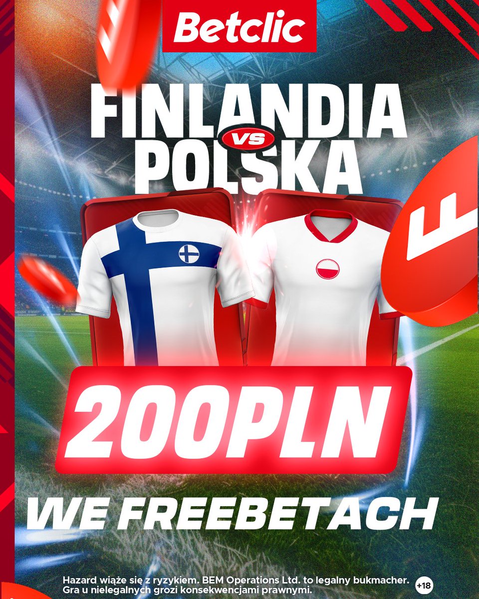 BetclicPolska's tweet photo. 🇵🇱 KONKURS 🇵🇱

💰 Pula 200 zł freebetów do wygrania

Zasady:
🔎obserwuj @BetclicPolska
🔁retweet
💬wytypuj dokładny wynik i strzelca ostatniego gola w Finlandia vs Polska + dodaj #KonkursBetclic + podaj login

⚠️Tylko 18+. Gramy do 20:45. Więcej w ALT https://t.co/7Eos04tH5P