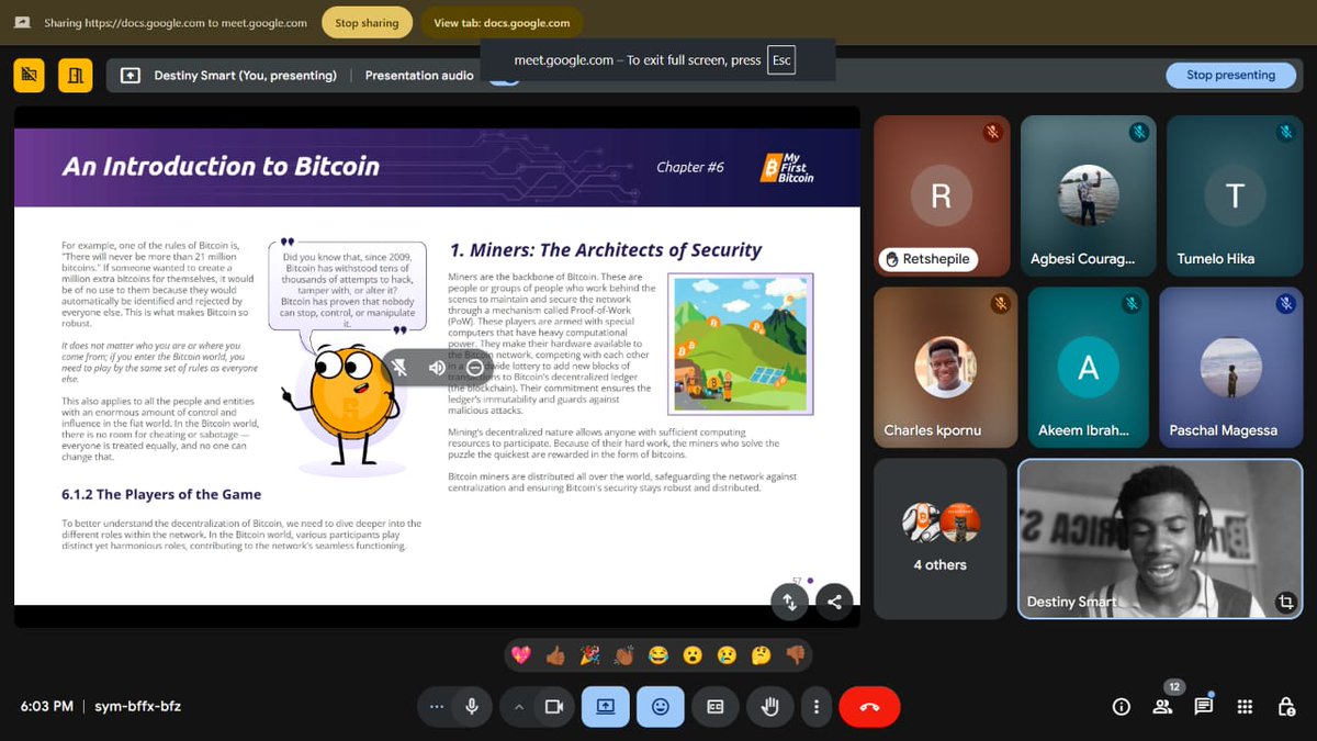 PoW⚡️: Recap of Yesterday’s Insightful Session

What a session... 

The class was a success as <a href="/Destinysmart_/">Destiny Smart</a> introduced us to the world of #Bitcoin, cohosted by <a href="/R3TSHEPI7E/">ok.swanky.91</a> from <a href="/sisonkeBTC/">Bitcoin Sisonke</a>.

⇲ We explored:
➣ Who is Satoshi Nakamoto?
➣ How does Bitcoin work?
  - The Nakamoto