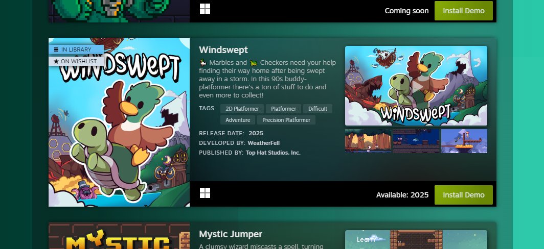 Woodspixl's tweet photo. STEAM NEXT FEST IS HERE!! And with that is the latest  demo of #Windswept! 💚 If you are looking for a comfy 2D platformer, then please consider checking out our game! https://t.co/wdKhXi73oF