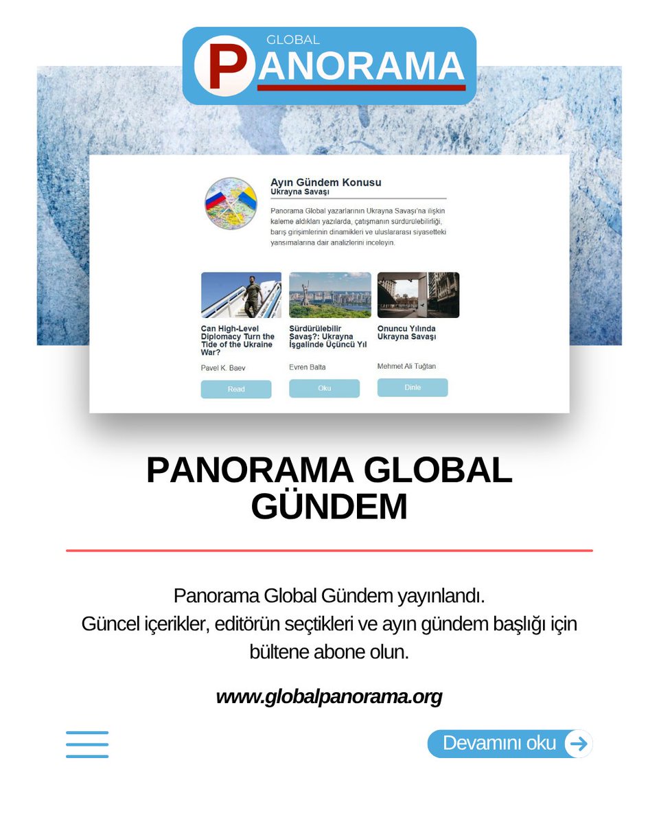 Panorama (@panorama_ga) on Twitter photo Panorama Global Gündem yayınlandı. 🌍
Ayın önemli konu başlıklarını ve güncel içerikleri inceleyin. 📝
📩 Bülteni okumak için: sh1.sendinblue.com/alcmspfnglpfe.…
🌐 Abone olmak için: globalpanorama.org
#panoramaglobal #bülten Panorama Global Gündem yayınlandı. 🌍
Ayın önemli konu başlıklarını ve güncel içerikleri inceleyin. 📝
📩 Bülteni okumak için: sh1.sendinblue.com/alcmspfnglpfe.…
🌐 Abone olmak için: globalpanorama.org
#panoramaglobal #bülten