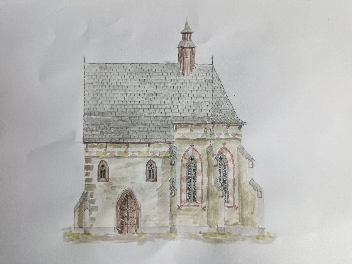 wojczym's tweet image. Watercolor painting of a small gothic church. #architecture #sketch #watercolor