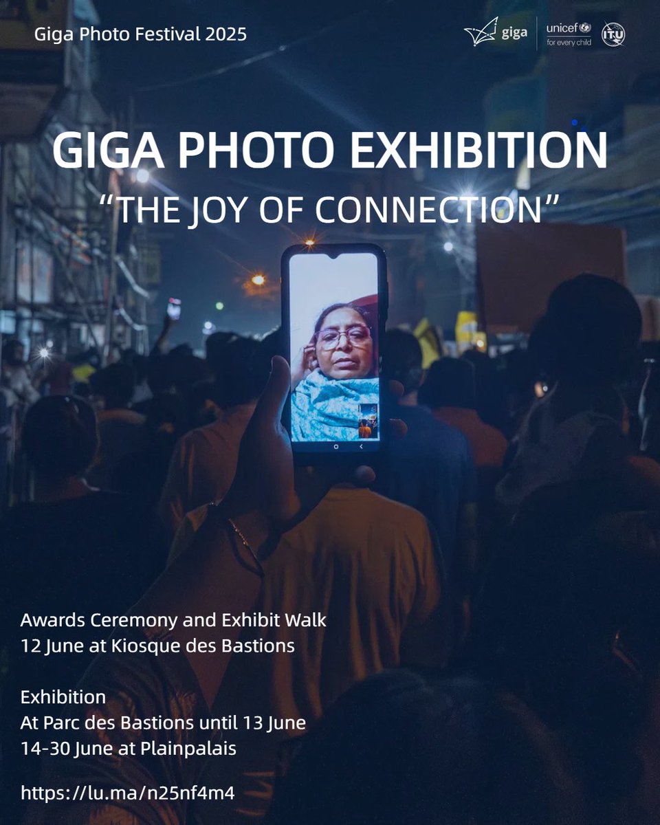 Don’t miss the chance to see the powerful <a href="/Gigaglobal/">Giga</a> #JoyOfConnection Photo Exhibition in Geneva!
➡️Awards Ceremony and Exhibit Walk: 12 June
➡️On show in Geneva’s Parc des Bastians until 13 June, then 14-30 June at Plainpalais
Explore winning entries: gigaphotofestival.global/gallery