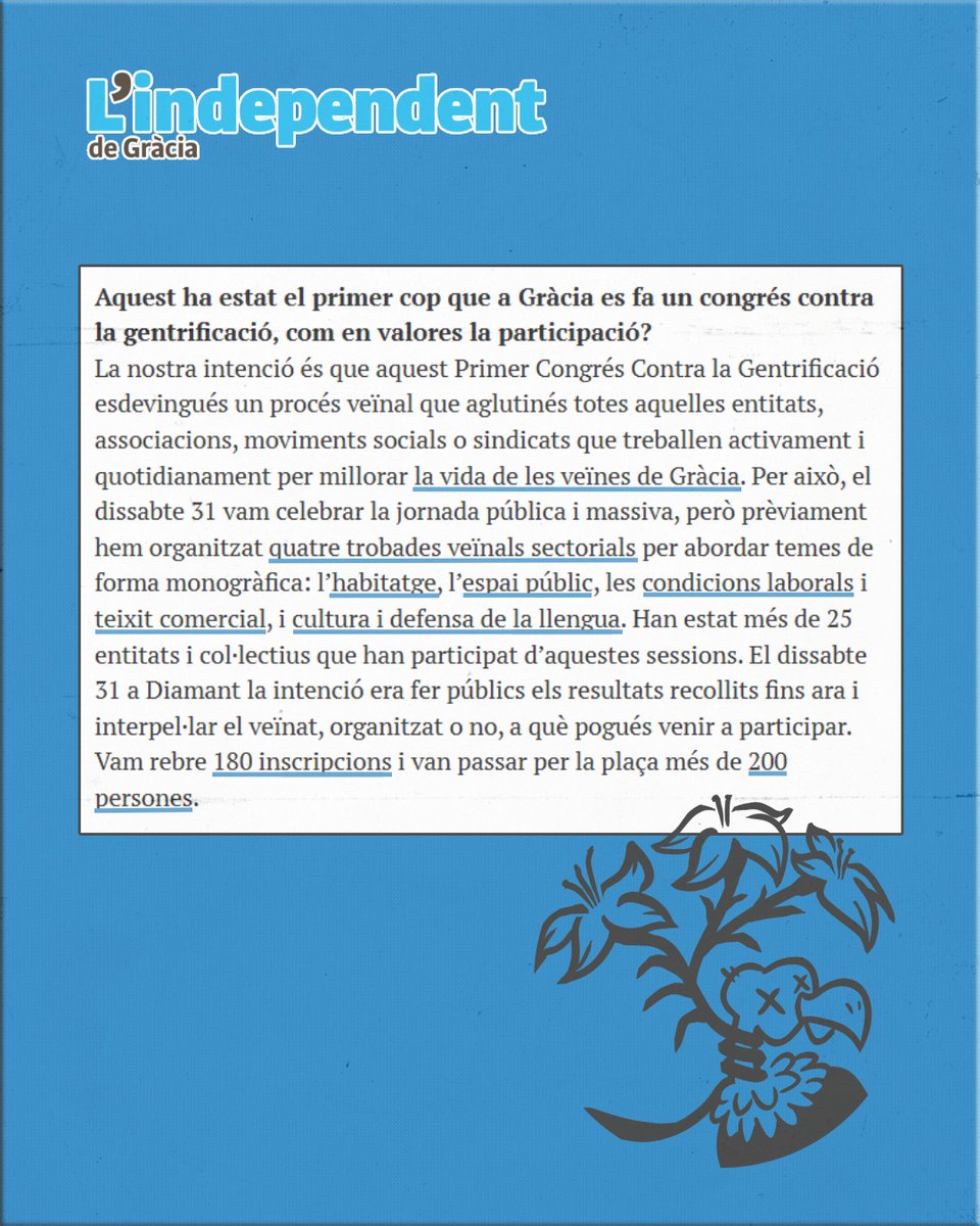 Primer Congrés Contra la Gentrificació de Gràcia (@congresgentri) on Twitter photo 📄 Al número 1021 del setmanari @independent_gracia hi trobareu una entrevista amb la portaveu del Primer Congrés contra la Gentrificació de Gràcia.
📣Les conclusions es faran públiques ben aviat!
📷: Víctor Serri <a href="/_ittos_/">Victor Serri</a> 📄 Al número 1021 del setmanari @independent_gracia hi trobareu una entrevista amb la portaveu del Primer Congrés contra la Gentrificació de Gràcia.
📣Les conclusions es faran públiques ben aviat!
📷: Víctor Serri <a href="/_ittos_/">Victor Serri</a>