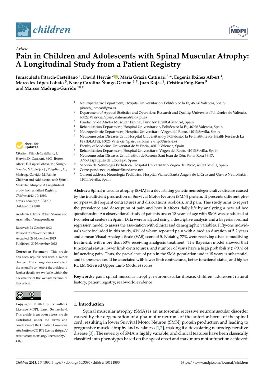 📢 #InvestigaciónNeuropediatria 🧠📖
📚 Hoy os traemos un estudio publicado en 'Children' hace un par de años pero que continúa generando impacto y citaciones, realizado por miembros de <a href="/senep_es/">SENEP</a> , junto a la Fundación Atrofia Muscular Espinal
mdpi.com/2227-9067/10/1…