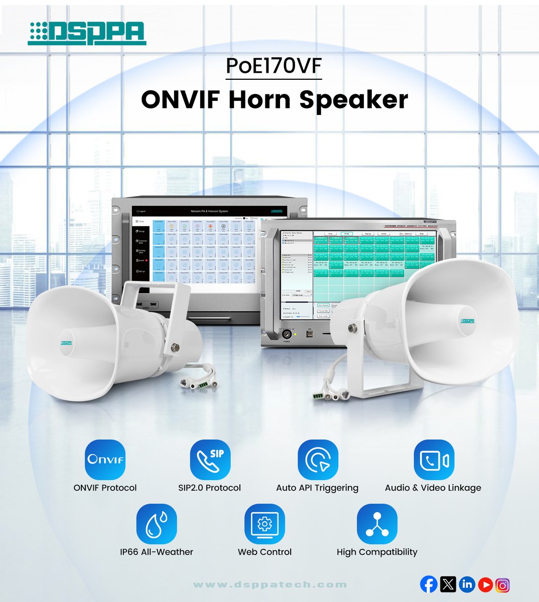 GuangzhouDSPPA's tweet image. 📢📢📢#DSPPA POE170VF ONVIF Horn Speaker – Reliable Voice Communication for Integrated Security. #ONVIFspeaker #securitycommunication

Ready to upgrade your security solutions?  
Let’s connect today! 📩 export@dsppa.com 
💥 Learn more: dsppatech.com/product/15w-on…

 #securityTech