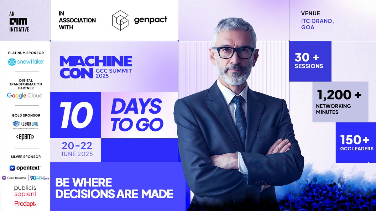 Analyticsindiam's tweet image. 10 DAYS TO GO!
The countdown to India’s biggest GCC Summit is officially ON!

Get ready for 3 days of power-packed sessions, networking, and game-changing ideas at #MachineCon2025 in Goa 🌴

Explore more - machinecon.analyticsindiamag.com

#10DaysToGo
