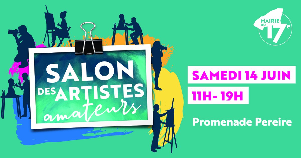 Samedi 14 juin, #Paris17 célèbre ses talents cachés avec son tout premier #SalonDesArtistesAmateurs ! 👨‍🎨✨

🕝 11h - 19h

📍 Promenade Pereire (Entre les rues Bayen et Lebon)

➡️ Plus d’infos : urlr.me/ecNGRF.

#Art #Culture