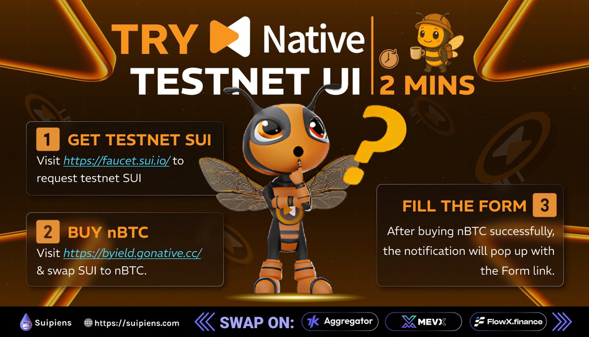 Suipiens.sui π¦π§ (@suipiens) on Twitter photo If you missed out on $IKA, <a href="/goNativeCC/">Native | Bitcoin Yield Hubπ</a> is the next project you should keey your eyes on π
π Theyβve just launched their Testnet UI, and you can try it out for a chance to secure WL spots for their upcoming NFT drop.
How to join:
1β£ Visit faucet.sui.io to get testnet If you missed out on $IKA, <a href="/goNativeCC/">Native | Bitcoin Yield Hubπ</a> is the next project you should keey your eyes on π
π Theyβve just launched their Testnet UI, and you can try it out for a chance to secure WL spots for their upcoming NFT drop.
How to join:
1β£ Visit faucet.sui.io to get testnet