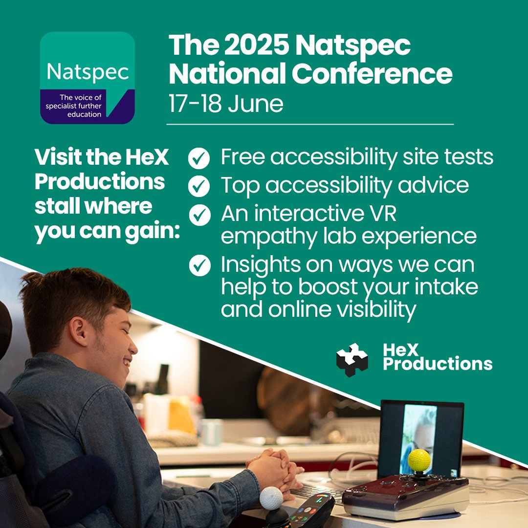 Next week, our team will be at the <a href="/Natspec/">Natspec</a> National Conference, where we are offering the chance to:

Test the #accessibility of your site
Hear how to remove online barriers
Experience our VR empathy lab
Learn how we can boost your online visibility
Win prizes

#Education #A11y