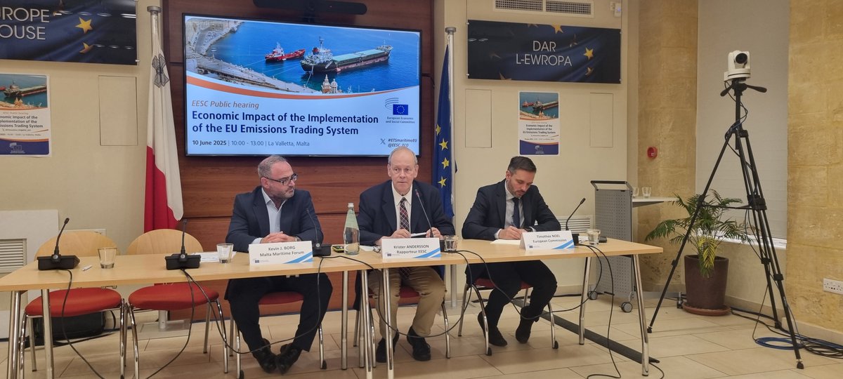 We’re LIVE from Malta!
 
How  #EUETS and #CBAM affect port competitiveness and maritime transport?
EESC hearing brings together experts to examine the economic consequences of ETS.
 
 📺 Watch live (EN)] shorturl.at/SomyG
  #ETSmaritimeEU engage on Sli.do
