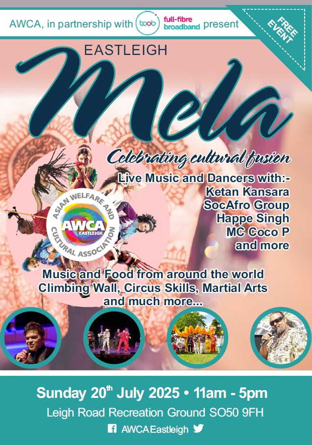 🥳DATE FOR YOUR DIARY 🥳
🎉Eastleigh Mela is back on the 20th of July from 11am-5pm.
🎊This is always such a wonderful event, and we cannot wait to attend this year to sample some amazing food and entertainment!
AWCA - Asian Welfare and Cultural Association Eastleigh.