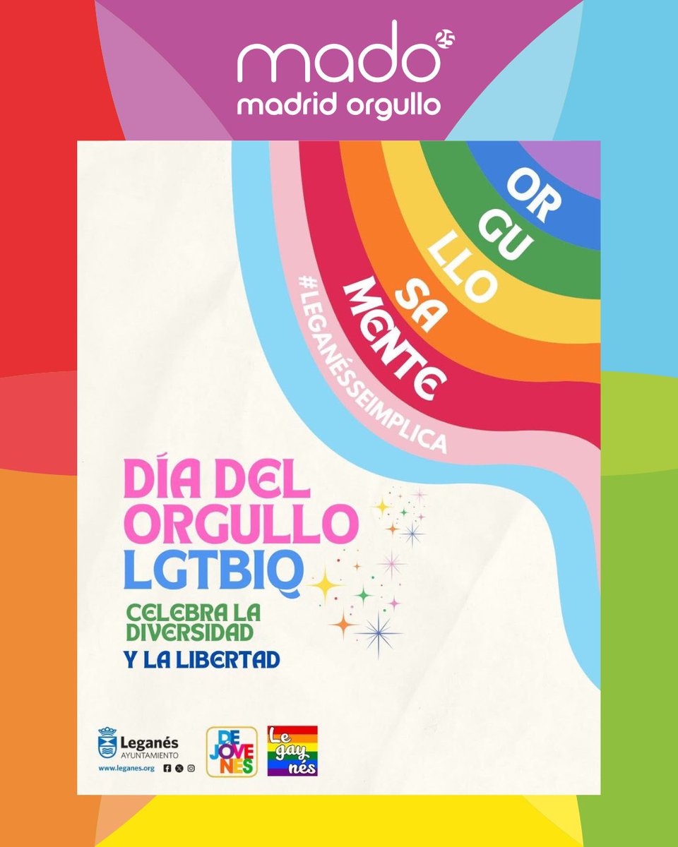 MADOrgullo's tweet photo. El #MadridOrgullo2025 se vive en Comunidad. #OrgulloEnComunidad en #Leganés

https://t.co/9k8sOicGmv #Orgullosamente2025 #LeganesSeImplica @legaynes https://t.co/m3dxsrFHW5