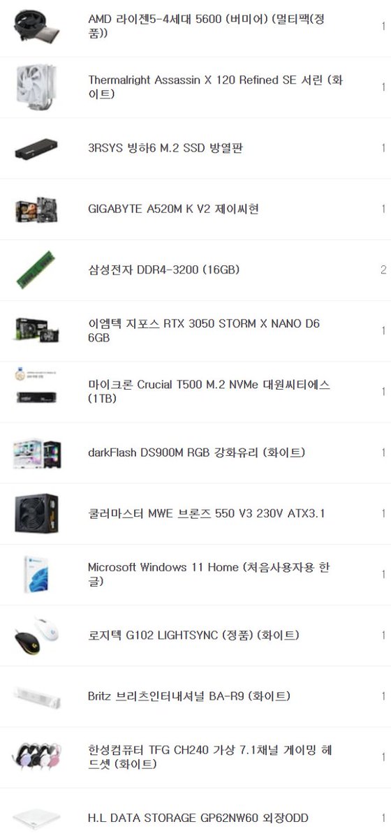 포토샵, 에펙, 오버워치, 롤, 스팀게임 조립컴퓨터 입니다

라이젠 5600, 32G, RTX 3050 6G 구성입니다

케이스는 어항 디자인의 DS900M 화이트 입니다

정품윈도우와 주변기기 일부 포함 100 초반대 구성입니다