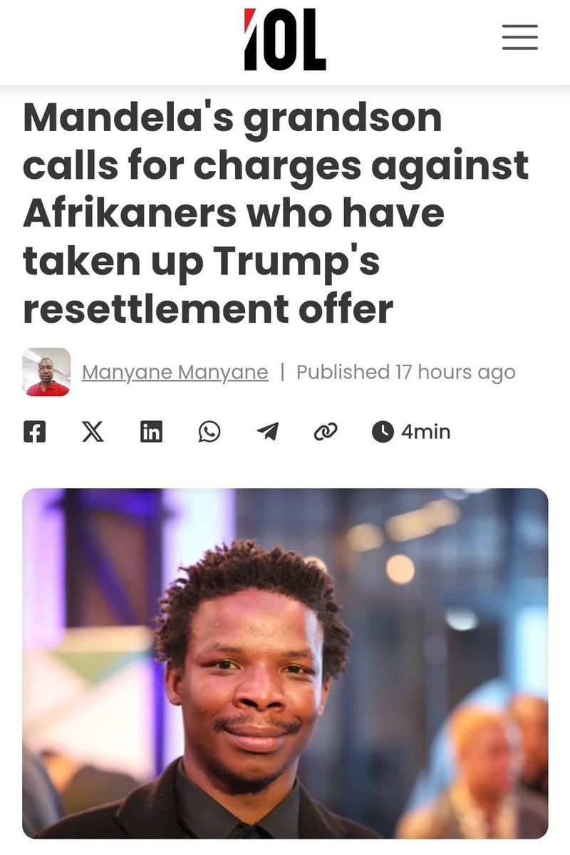 So let me get this straight… Afrikaner refugees flee persecution, get accepted into the U.S., and now Mandela’s grandson wants them charged? What’s next, America sending them back so they can be properly harassed and prosecuted at home? Genius ANC foreign policy right there.