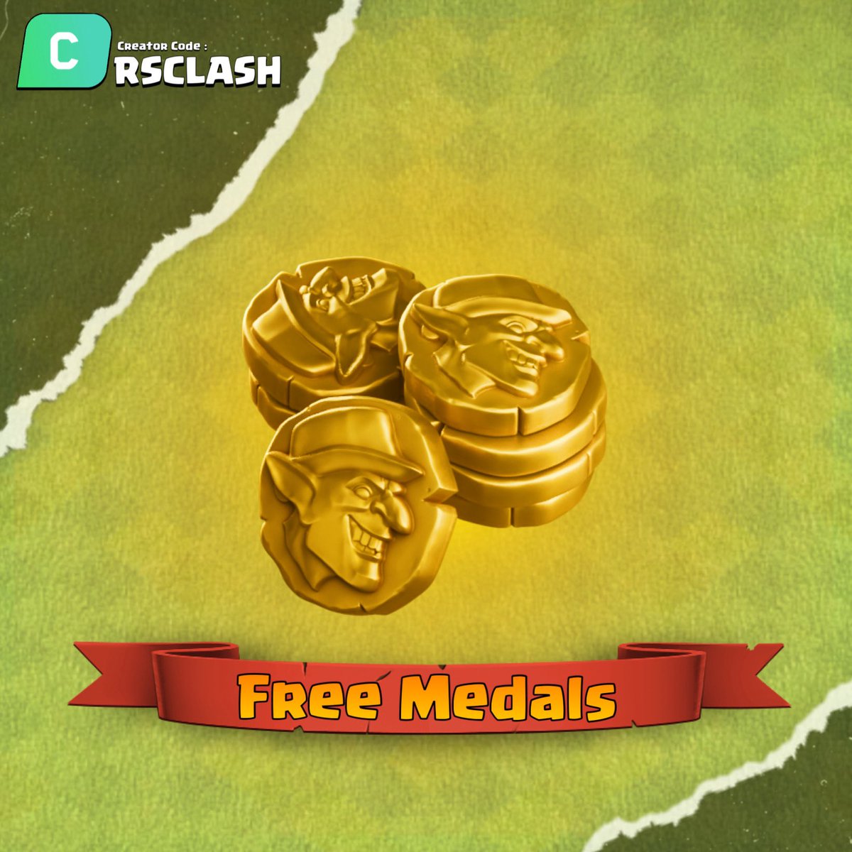 100x Free Event Medals

Step 1 - Click on This Link - store.supercell.com/en?boost=RSCLA…
Step 2 - Go To Clash of Clans Section 
Step 3 - click on free Medals 
Step 4 - after Redeem medals will be automatically transferred to your account.