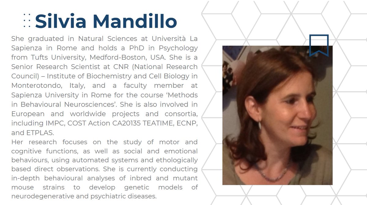 COST_TEATIME's tweet image. Next week at the Training School, Silvia Mandillo will lecture on assessing motor function in mouse models—covering standard tests, home-cage monitoring, case studies, and the impact of sex and welfare on results.
#MouseModels #BehavioralNeuroscience @COSTprogramme