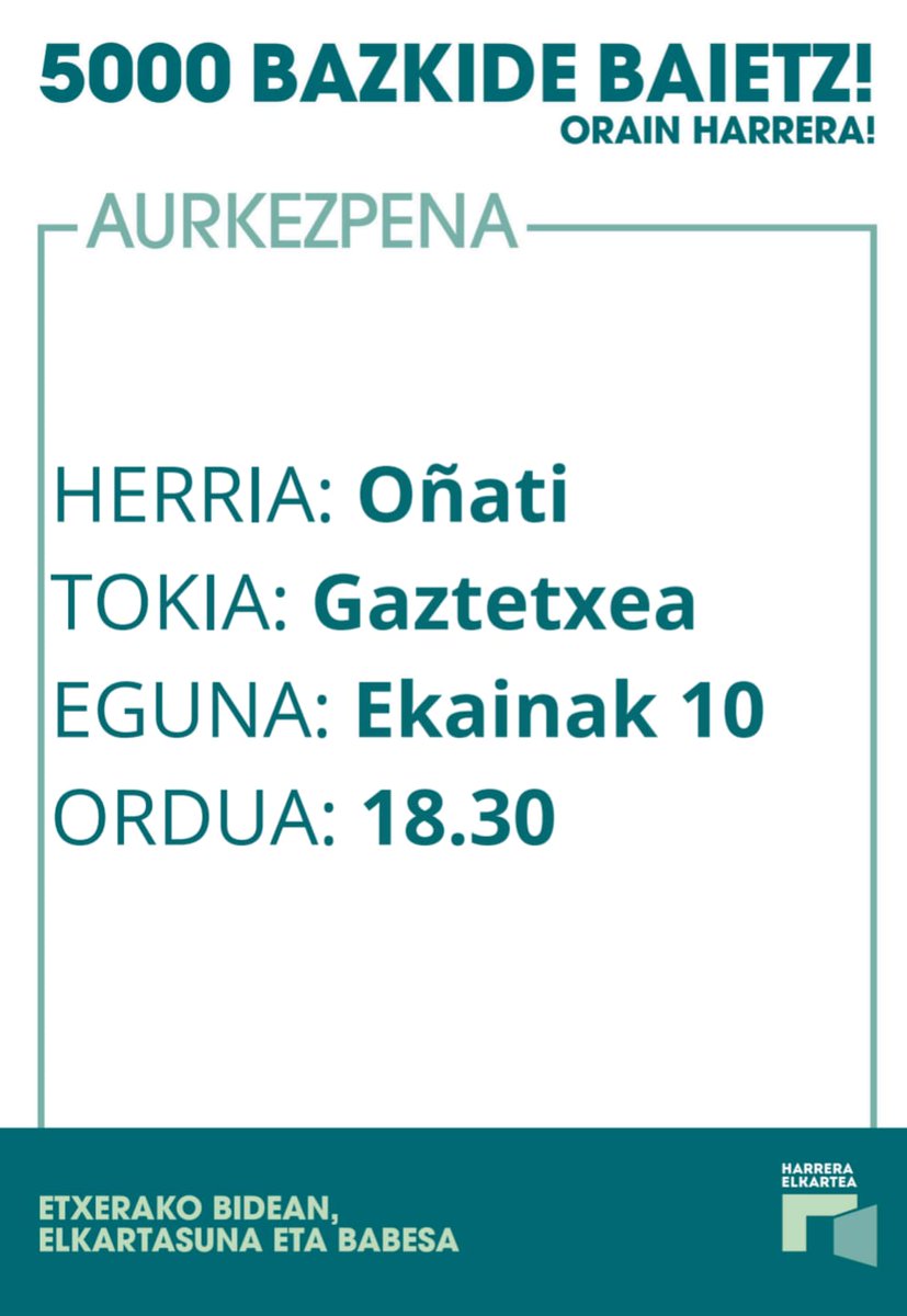 -𝙰𝚞𝚛𝚔𝚎𝚣𝚙𝚎𝚗𝚊-

Gaurkuan Harrera Elkartian aurkezpena eukiku gurian 18:30ttan! Animau!
