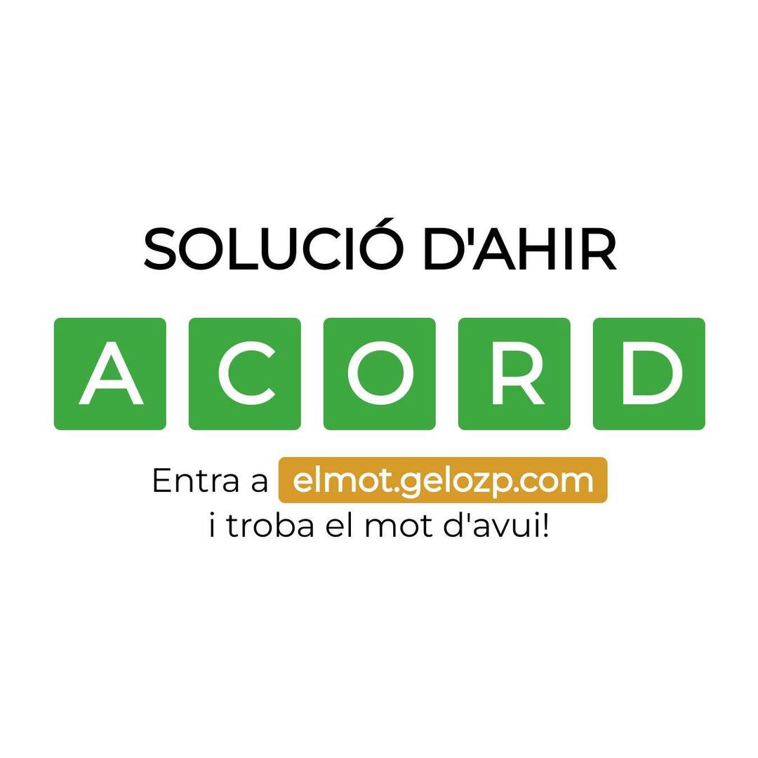 La solució d’ahir era ACORD. La vas encertar?
Entra a elmot.gelozp.com i troba la paraula d’avui!

#ElMot #WordleCAT