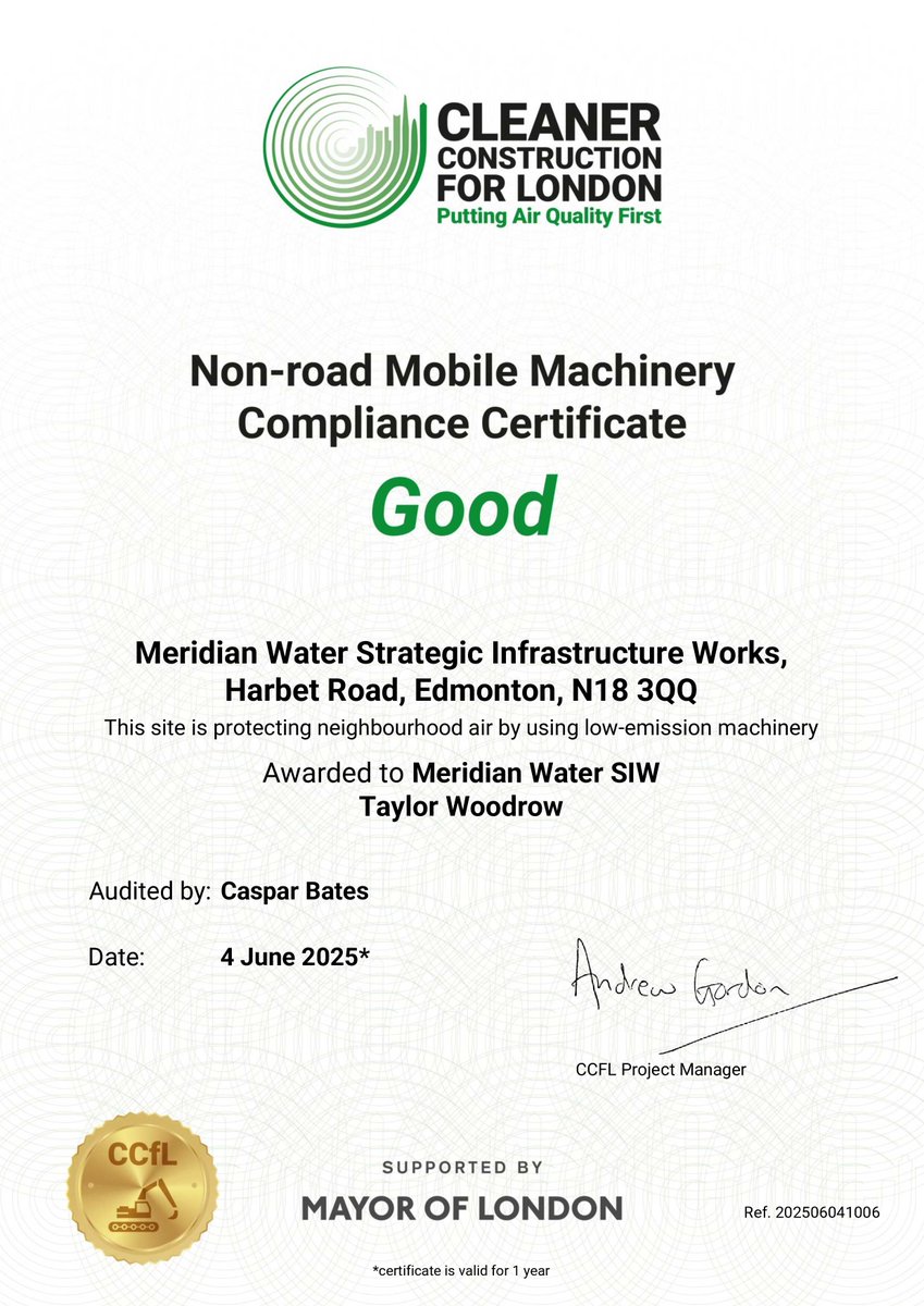 Cognition Land and Water (@cognitionlw) on Twitter photo The Meridian Water Strategic Infrastructure Works (SIW) project has been awarded a ‘Good’ Non-Road Mobile Machinery (NRMM) Compliance Certificate!
cognitionlandandwater.com/news/390/142/M…
#GroundEngineering #Construction #Sustainability #Enfield
<a href="/TaylorWoodrow1/">Taylor Woodrow</a> <a href="/EnfieldCouncil/">Enfield Council</a> The Meridian Water Strategic Infrastructure Works (SIW) project has been awarded a ‘Good’ Non-Road Mobile Machinery (NRMM) Compliance Certificate!
cognitionlandandwater.com/news/390/142/M…
#GroundEngineering #Construction #Sustainability #Enfield
<a href="/TaylorWoodrow1/">Taylor Woodrow</a> <a href="/EnfieldCouncil/">Enfield Council</a>