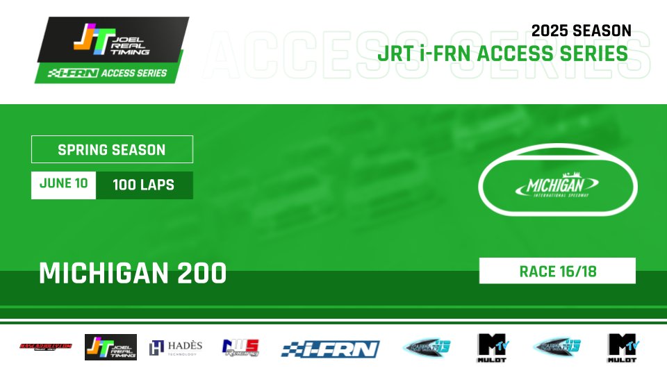 🏁 RDV A 20H30

Les pilotes JRT Access Series vont se diriger vers le Michigan et la frontière Canadienne !

Course diffusée et commentée sur twitch.tv/mulottv

Venez nombreux !

PS: attention une mise a jour #iracing pourrait empêcher le déroulement de la course
