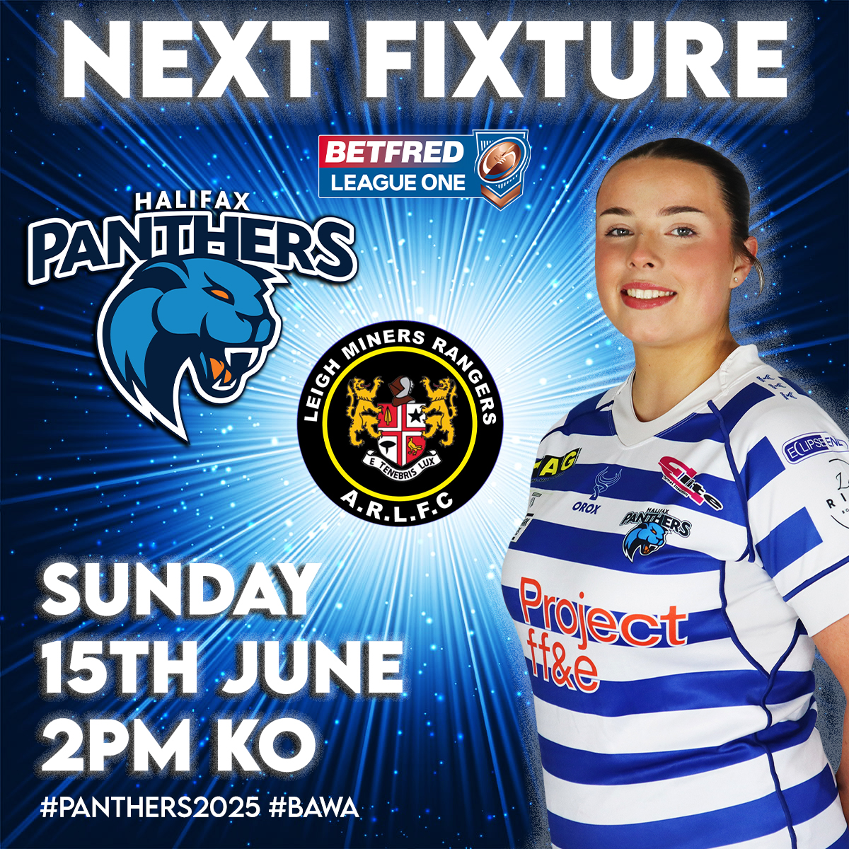Halifax Panthers 🐾 (@halifaxpanthers) on Twitter photo NEXT UP | Our Panthers Women are in Betfred League One action this Sunday as we face <a href="/leighminersrl/">Leigh Miners Rangers RL</a> 2pm KO at <a href="/kxprlfc/">King Cross Park RLFC</a> Social Club 🔵⚪️🐾
Free Entry, get along and support the girls 🙌
#Panthers2025 #BAWA #RugbyLeague NEXT UP | Our Panthers Women are in Betfred League One action this Sunday as we face <a href="/leighminersrl/">Leigh Miners Rangers RL</a> 2pm KO at <a href="/kxprlfc/">King Cross Park RLFC</a> Social Club 🔵⚪️🐾
Free Entry, get along and support the girls 🙌
#Panthers2025 #BAWA #RugbyLeague