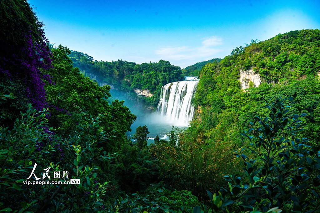 PDChinese's tweet image. 【貴州安順：豐水期黃果樹瀑布場面壯觀】6月9日，在貴州省安順市關嶺布依族苗族自治縣的黃果樹瀑布迎來豐水期，整個瀑布從70多米高處傾瀉而下，場面蔚為壯觀。