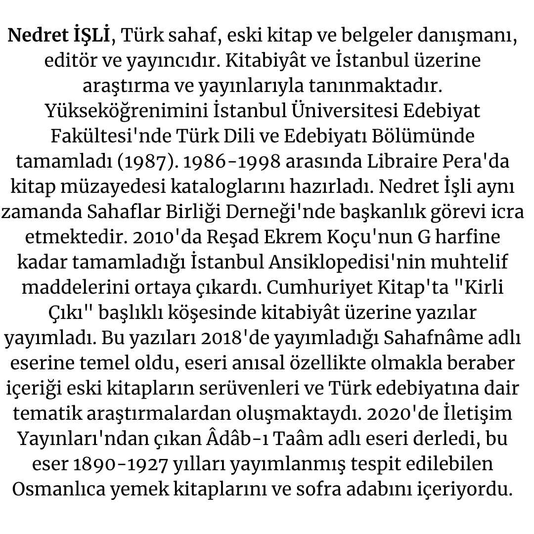 Sezonun son söyleşisi! 

 Osmanlı ve Türk bibliyografyasının nadir eserlerinin Librairie de Péra katalogları eşliğinde okunduğu, Nezih BAŞGELEN ve Nedret İŞLİ'nin söz alacağı Uğur GÜRACAR anısına Tarihçi Kitabevi tarafından düzenlenecek etkinliğe tüm ilgililer davetlidir.