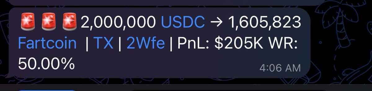 A whale just spent 2M $USDC to buy 1.6M #Fartcoin at $1.25.

solscan.io/tx/5Hf7LRTEU4H…

Get real-time alerts for large swaps on Jupiter Aggregator.
👉 t.me/jup_dex_bot