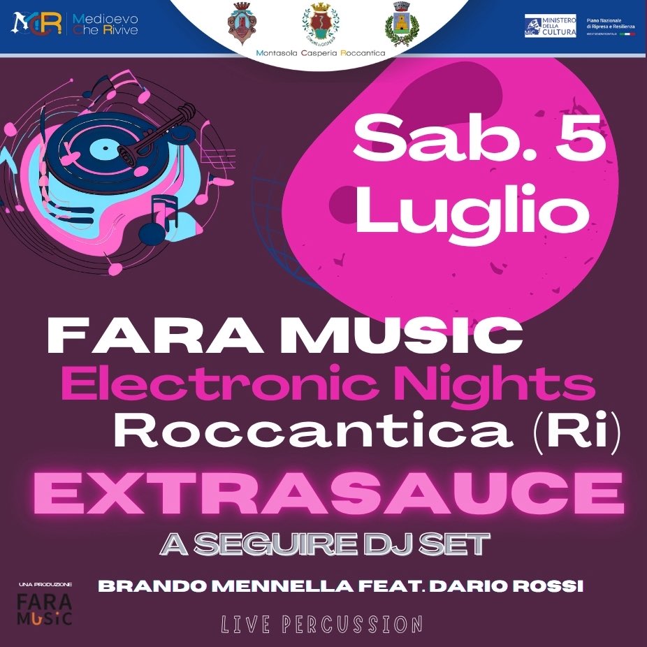 Fara_Music's tweet photo. 🎛️ Fara Music Electronic Nights
📍 Roccantica (RI) – 4 | 5 | 6 Luglio 2025
Tre serate tra #live elettronici #djsets #workshop nel cuore di un #borgo medievale ✨
⏰ Concerti h 21:45 | DJ Set h 23:00
🎫 Ingresso gratuito
🌄 Workshop #streetfood
➡️ Scopri su https://t.co/KybuxsR2y8 https://t.co/joVcirlx59